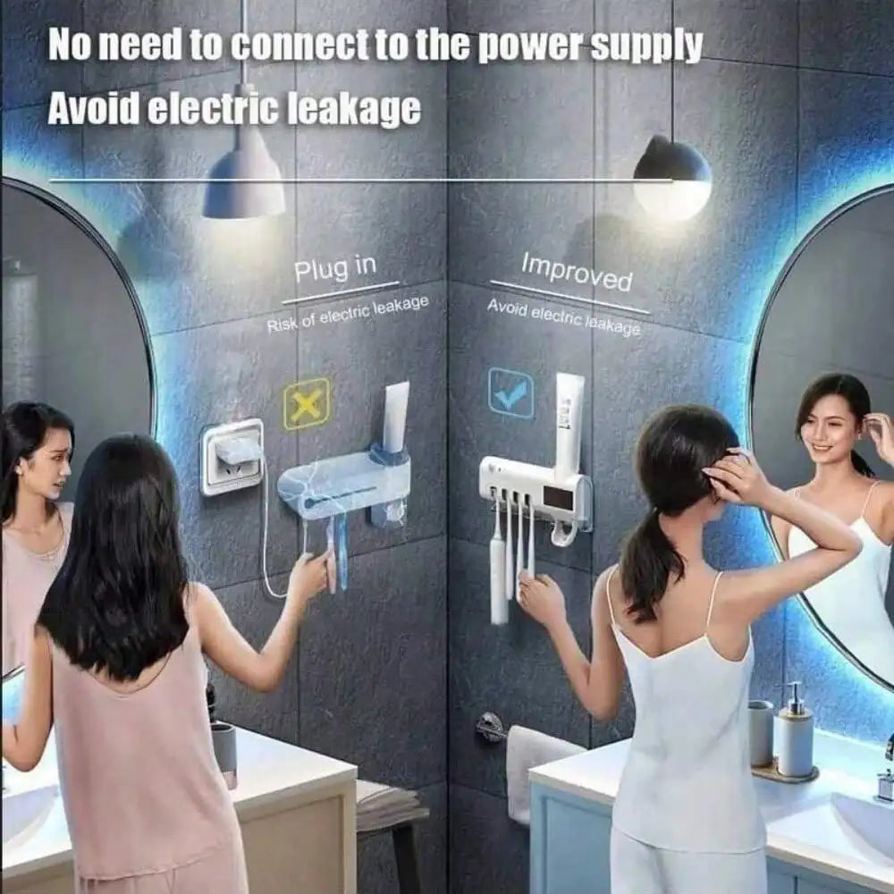 Wall-Mounted Smart Toothbrush Sanitizer,UV-Free, Solar Powered Cleaner With Automatic Toothpaste Dispenser,No-Drill Installation