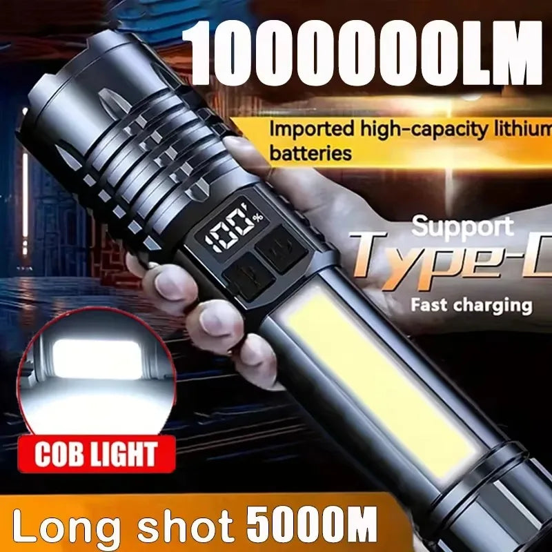 High Power LED Flashlight Powerful TYPE-C Rechargeable COB Flashlight With Side Light Torch For Outdoor Camping Hiking by Quickfindgoods