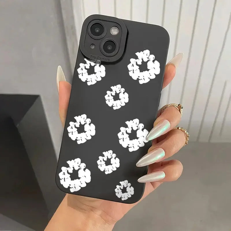 Case For iPhone 15 Cases iPhone 15 11 12 13 14 Pro Max X XS XR 7 8 16E 16 Plus Black Stylish Flower Patterned Design Phone Cover by Quickfindgoods