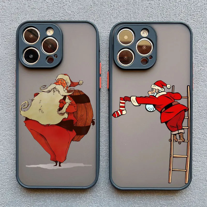 Luxury Cartoon Christmas Phone Cases for IPhone 14 15 Pro Max Plus 11 12 13 Mini Pro Max XS XR X Simple Santa Shockproof Cases
