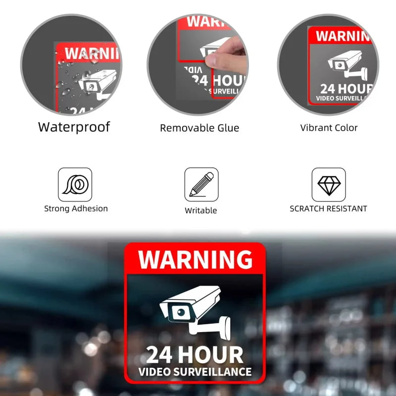 5/10Pcs/pack Waterproof Warning Security Sticker 24 Hour Video Surveillance Signs For Alarm Monitoring Fake Camera Accessories by Quickfindgoods
