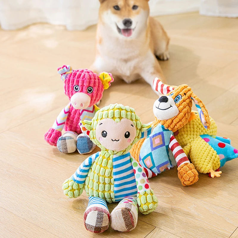 Pet Plush Toy Cat Dog Puzzle Toy Cute Animals Bite Resistant Interactive Squeaky Pet Dog Teeth Cleaning Chew Toy Pet Supplies by Quickfindgoods