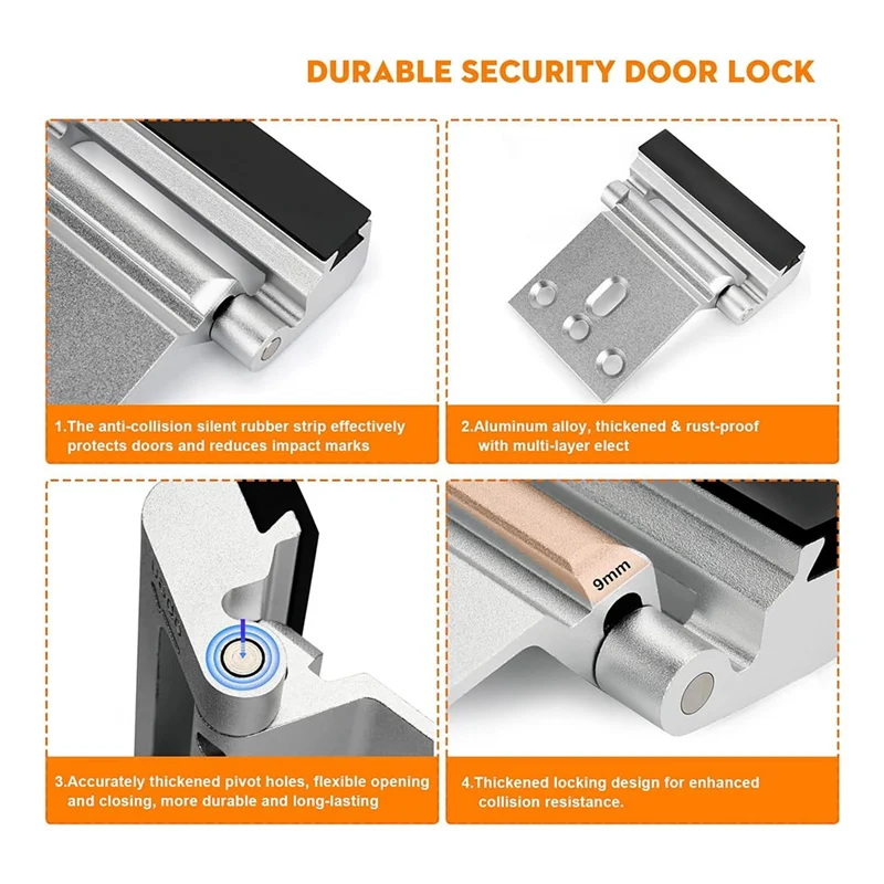 FULL-2Pack Home Security Door Reinforcement Lock Security Door Locks Home Prevent Unauthorized Entry Forkids Safety Silver by Quickfindgoods