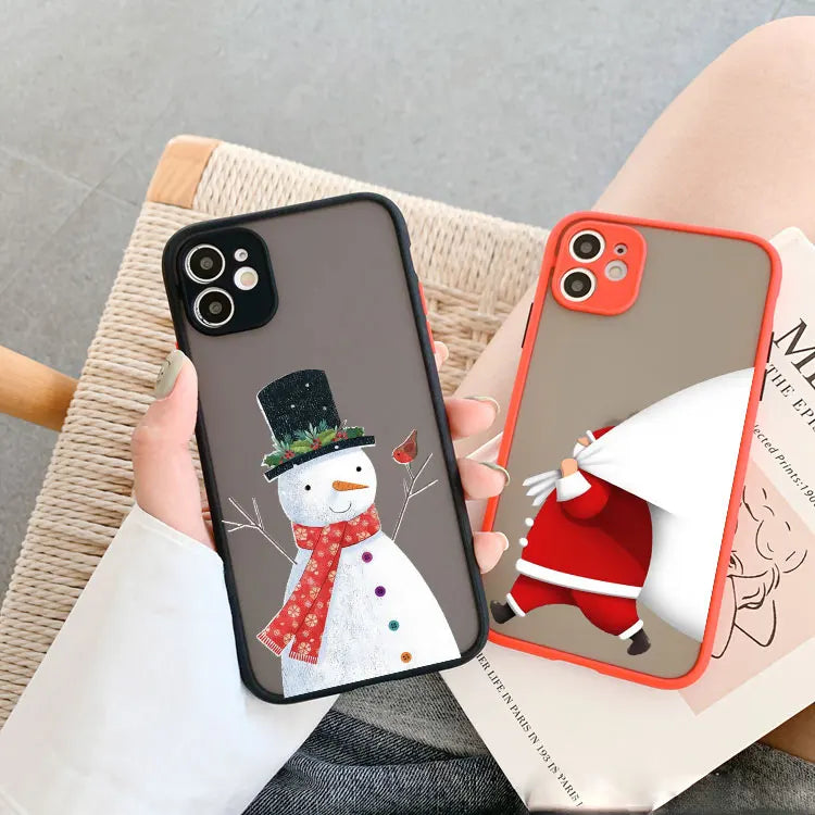Luxury Cartoon Christmas Phone Cases for IPhone 14 15 Pro Max Plus 11 12 13 Mini Pro Max XS XR X Simple Santa Shockproof Cases
