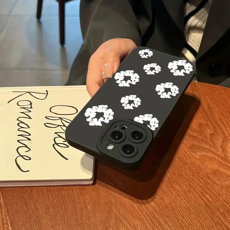 Case For iPhone 15 Cases iPhone 15 11 12 13 14 Pro Max X XS XR 7 8 16E 16 Plus Black Stylish Flower Patterned Design Phone Cover by Quickfindgoods