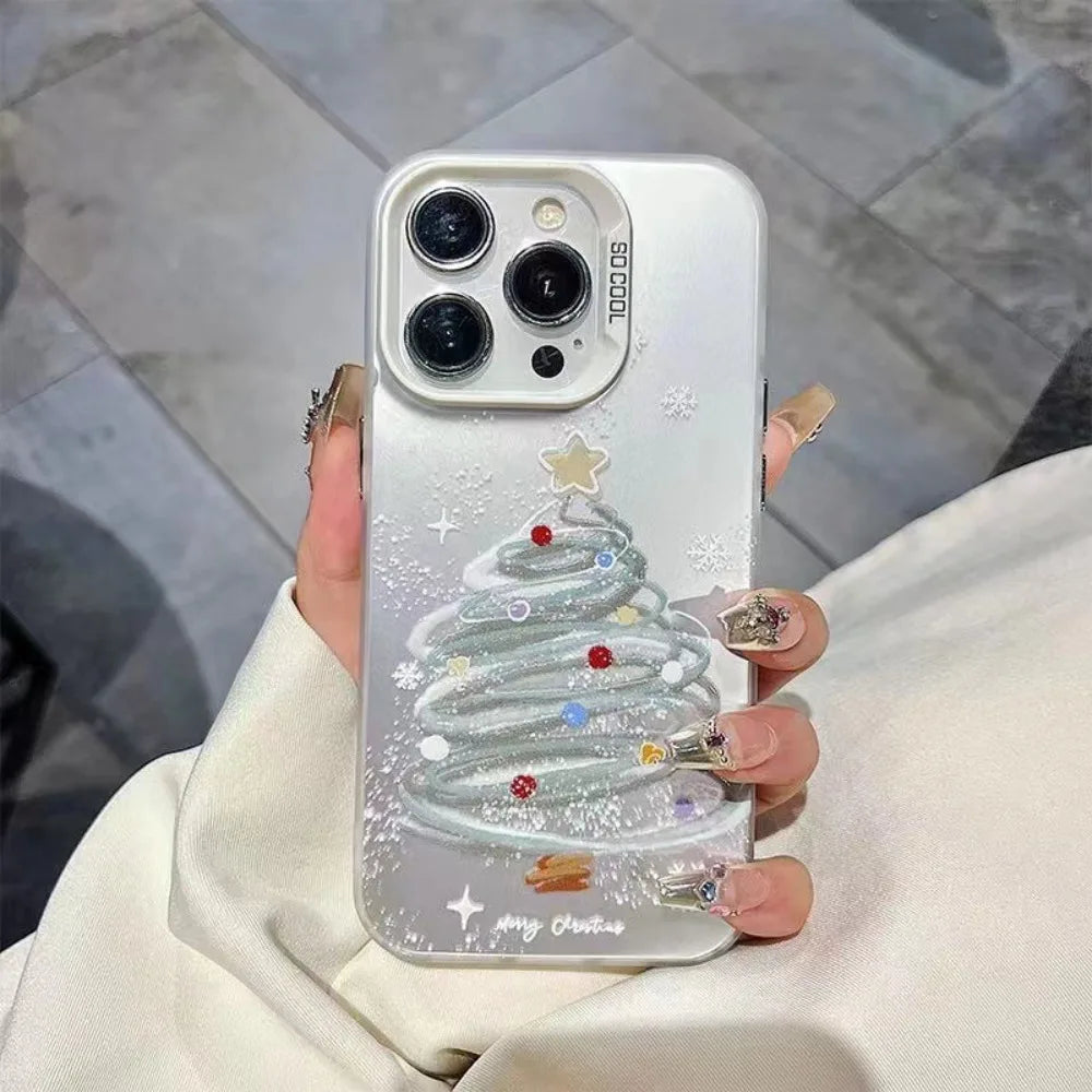 ins Snowflake Christmas Tree Phone Case For iPhone 16 Pro Max 15 Pro 14 13 12 11 Glitter Y2K Christmas Phone Cases For iPhone 15