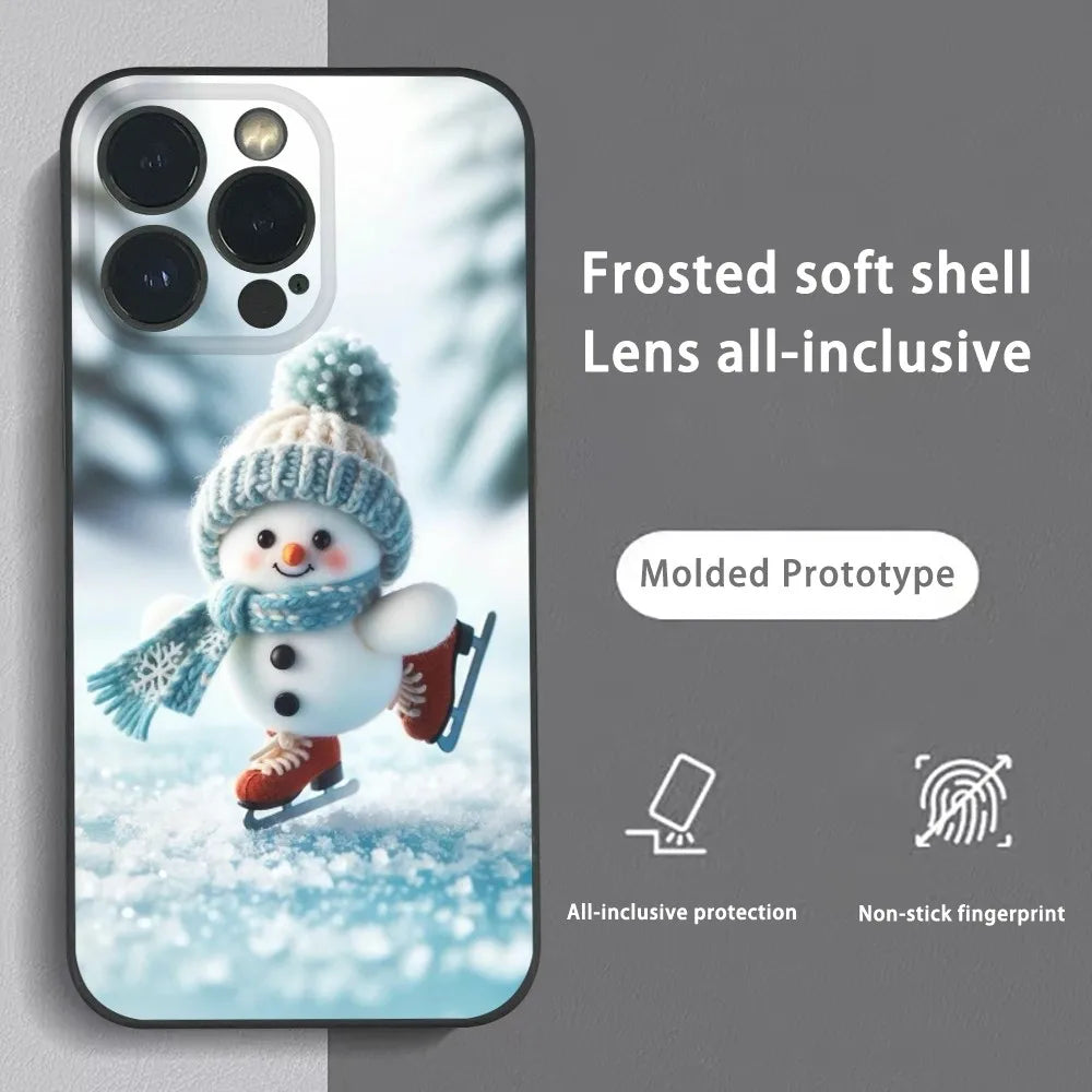 Christmas Winter Snowman Cute Phone Case For IPhone 16 15 14 13 12 11 Pro Max Plus Mini Frosted Soft Shell Funda
