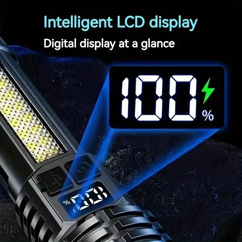 High Power LED Flashlight Powerful TYPE-C Rechargeable COB Flashlight With Side Light Torch For Outdoor Camping Hiking by Quickfindgoods