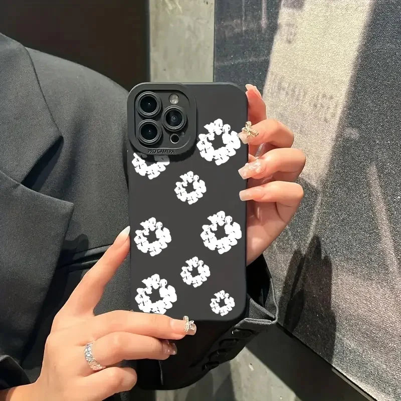 Case For iPhone 15 Cases iPhone 15 11 12 13 14 Pro Max X XS XR 7 8 16E 16 Plus Black Stylish Flower Patterned Design Phone Cover by Quickfindgoods
