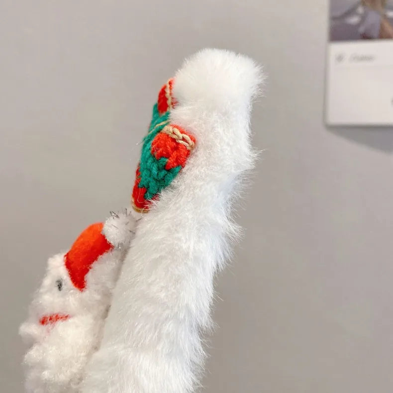 Plush Christmas Snowman Phone Cases Cute  IPhone 16 12 13 14 15Pro XR X Xs Max Mini 7 8 Case 3D Furry Bunny Fur Back Cover Funda