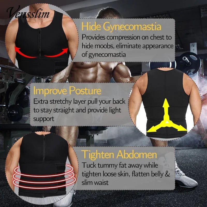 Vensslim Men Body Shaper Waist Trainer Vest Slimming Shirt Sauna Sweat Compression Undershirt Shapewear Fat Burner Workout Tops by Quickfindgoods