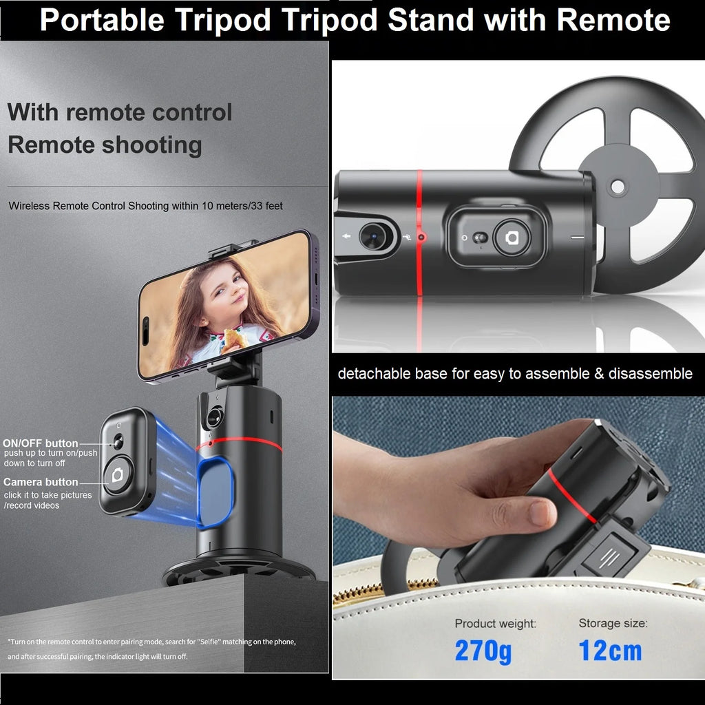 Auto Tracking Phone Holder Auto Face Tracking Tripod 360° Rotation, Smart AI