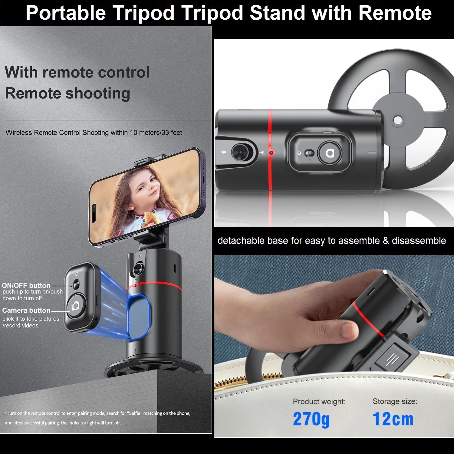 Auto Tracking Phone Holder Auto Face Tracking Tripod 360° Rotation, Smart AI