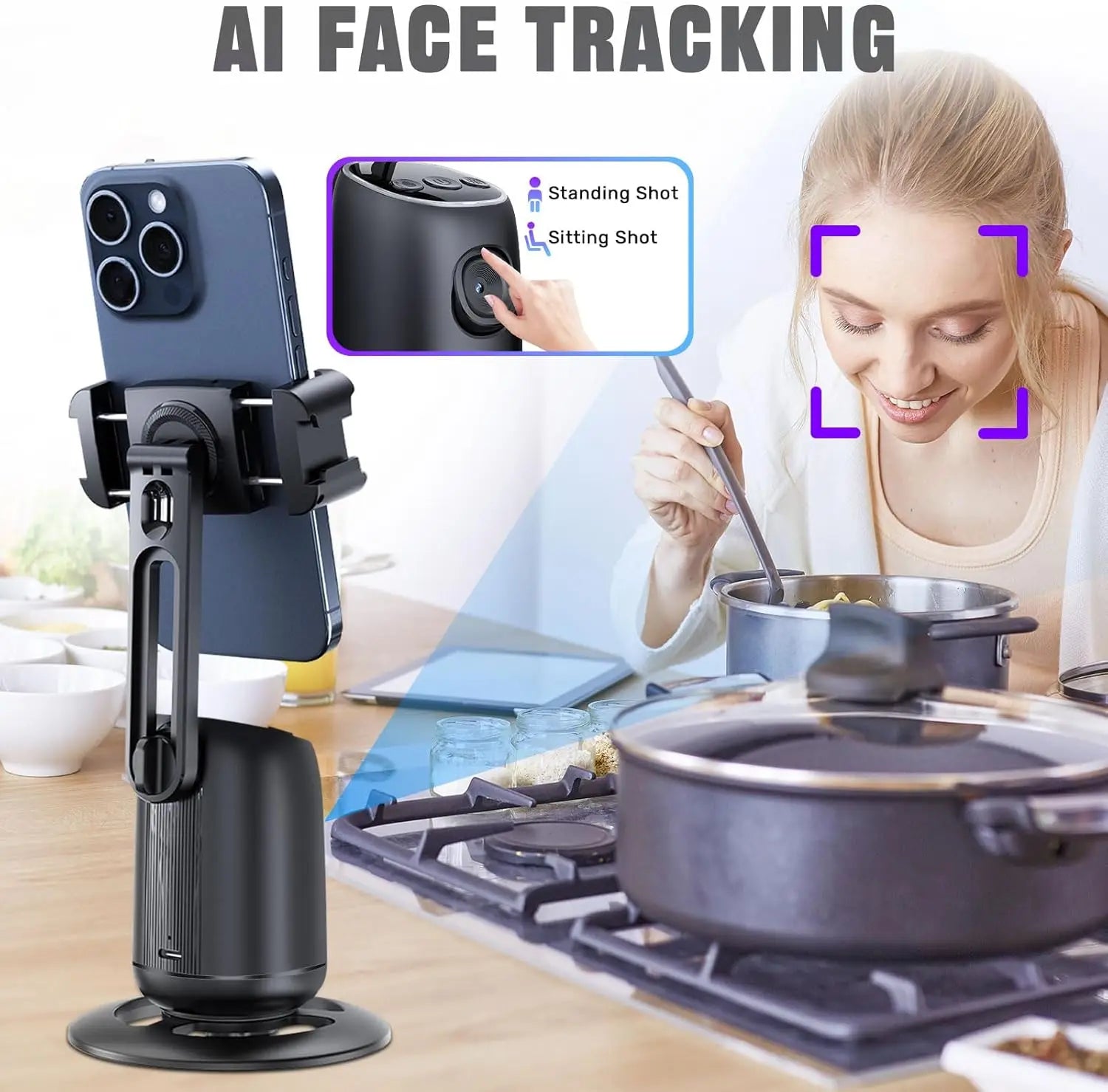 Auto Face Tracking Tripod,360°Rotation Tracking Gesture Control Stand,SmartPhone Camera Stand