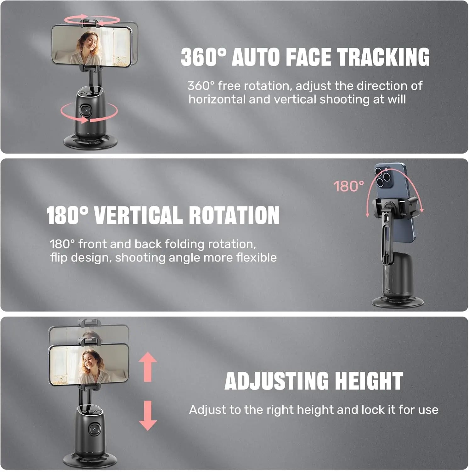 Auto Face Tracking Tripod,360°Rotation Tracking Gesture Control Stand,SmartPhone Camera Stand