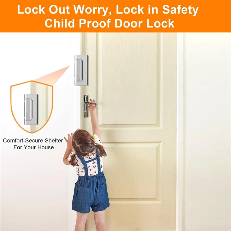 FULL-2Pack Home Security Door Reinforcement Lock Security Door Locks Home Prevent Unauthorized Entry Forkids Safety Silver by Quickfindgoods