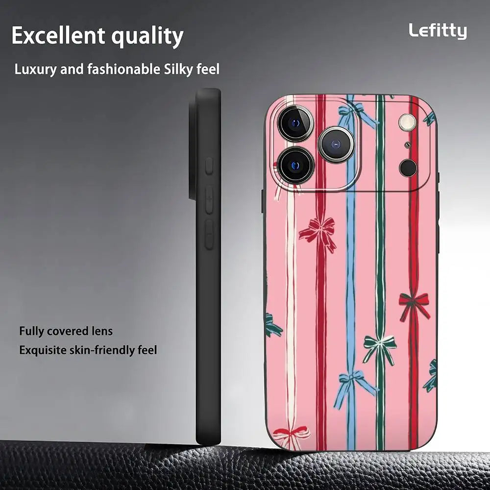 Christmas Stripes Phone Case For iPhone 17 16 15 14 13 12 11 Pro Max Plus Mini Black Frosted Soft Shell Funda