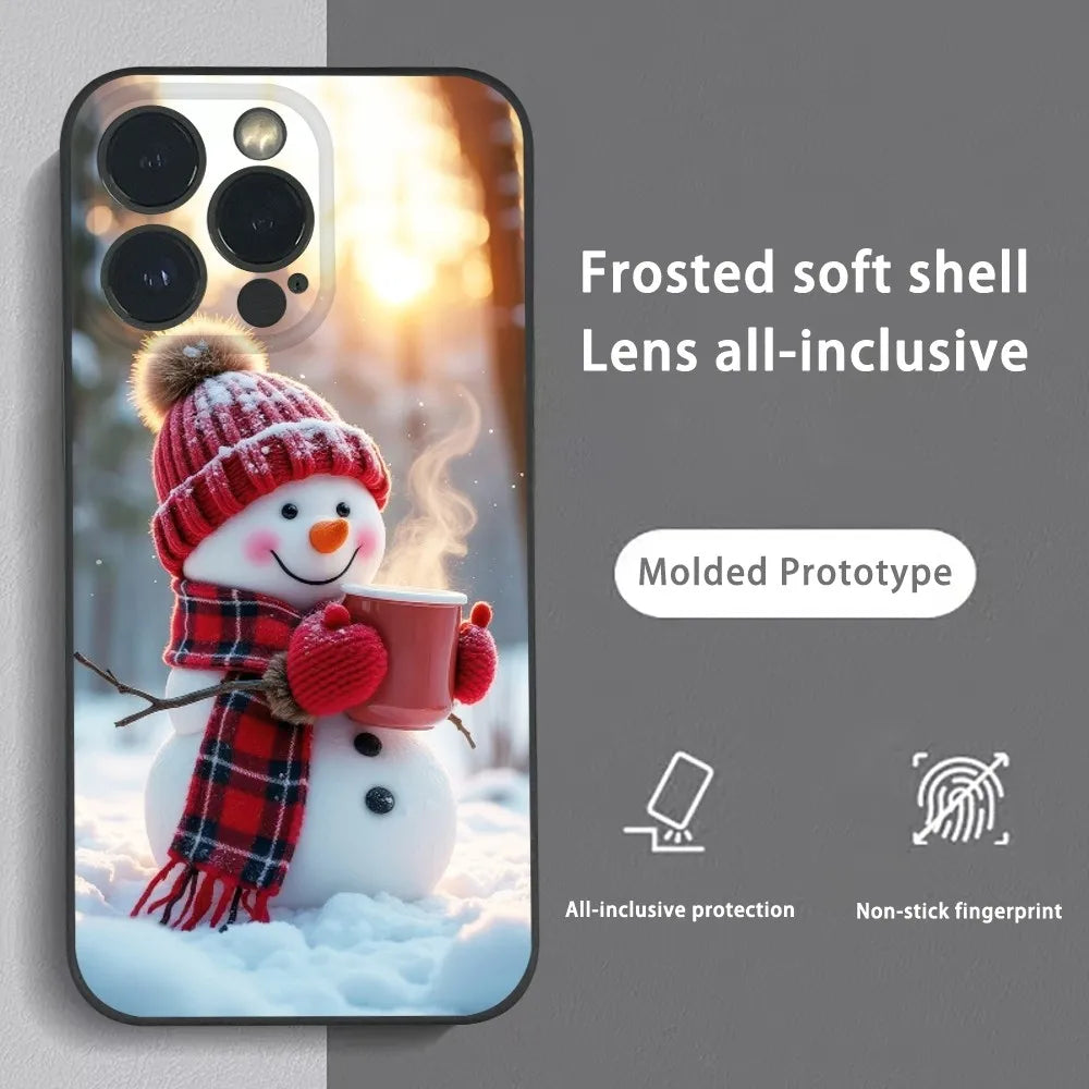 Christmas Winter Snowman Cute Phone Case For IPhone 16 15 14 13 12 11 Pro Max Plus Mini Frosted Soft Shell Funda