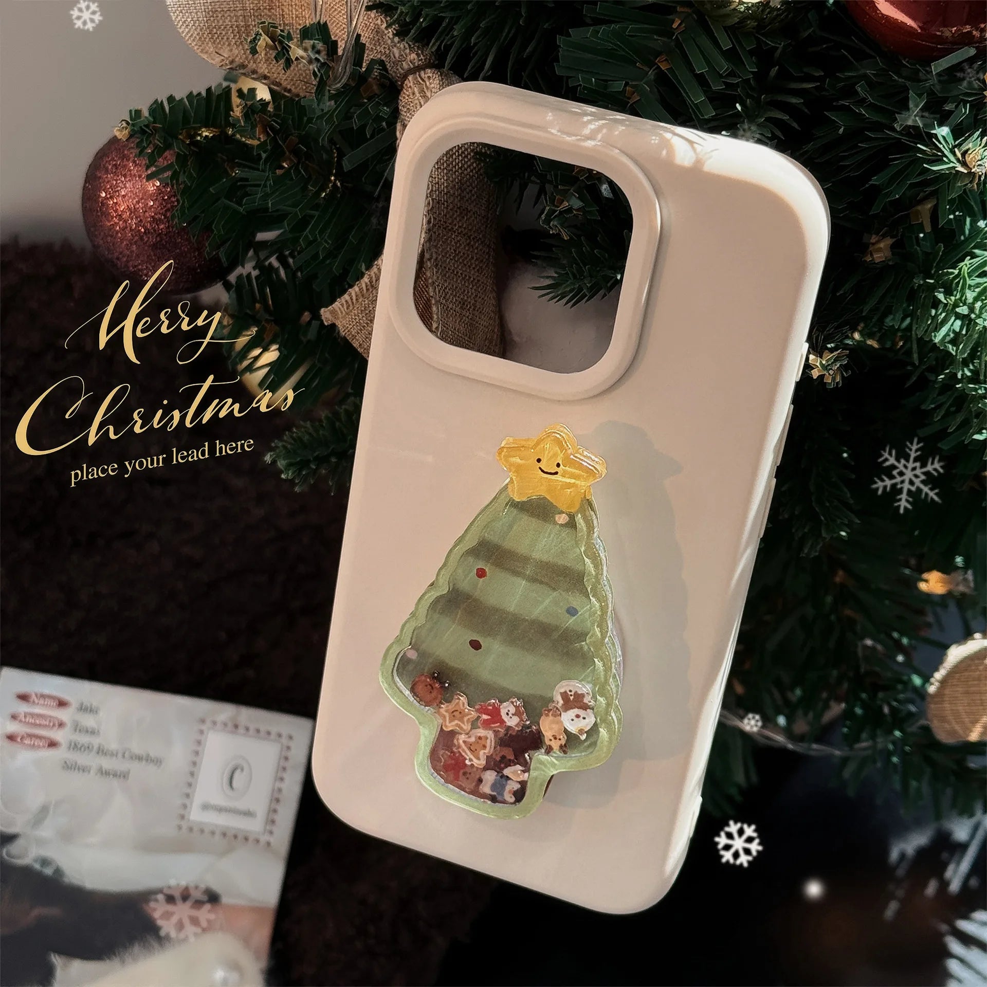 Christmas Tree Phone Cases with Holder for iPhone 16 15 14 Pro Max 13 12 11 Soft Matte Shockproof Cover with Stand