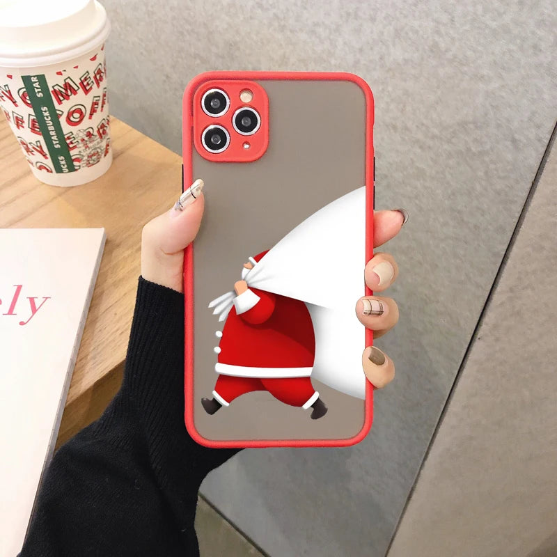 Luxury Cartoon Christmas Phone Cases for IPhone 14 15 Pro Max Plus 11 12 13 Mini Pro Max XS XR X Simple Santa Shockproof Cases