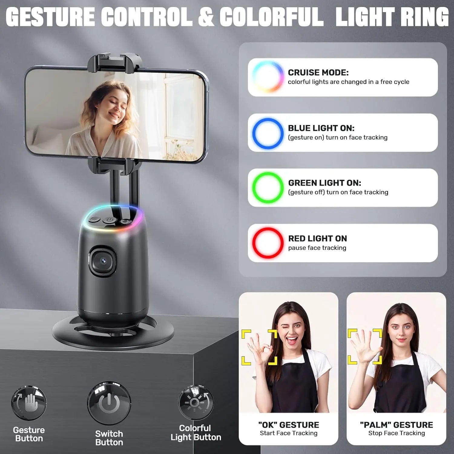 Auto Face Tracking Tripod,360°Rotation Tracking Gesture Control Stand,SmartPhone Camera Stand