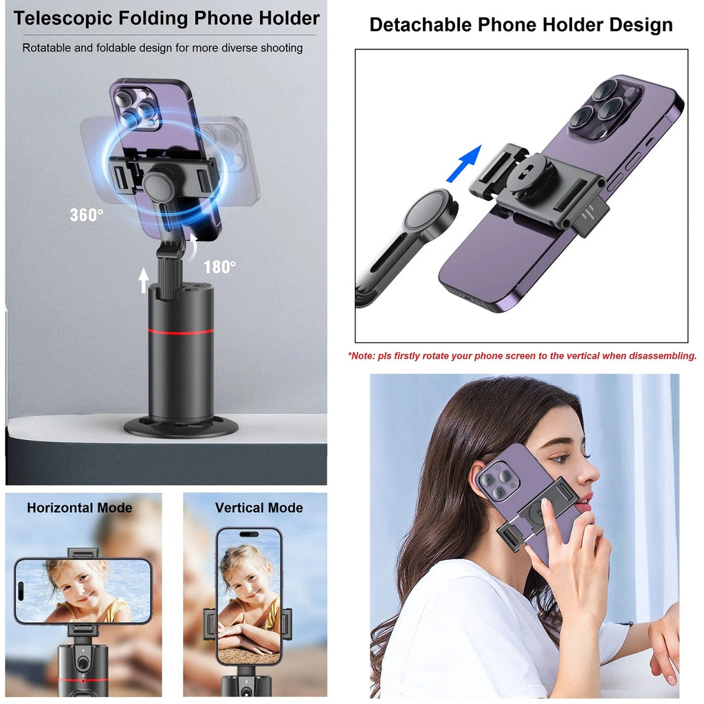 Auto Tracking Phone Holder Auto Face Tracking Tripod 360° Rotation, Smart AI
