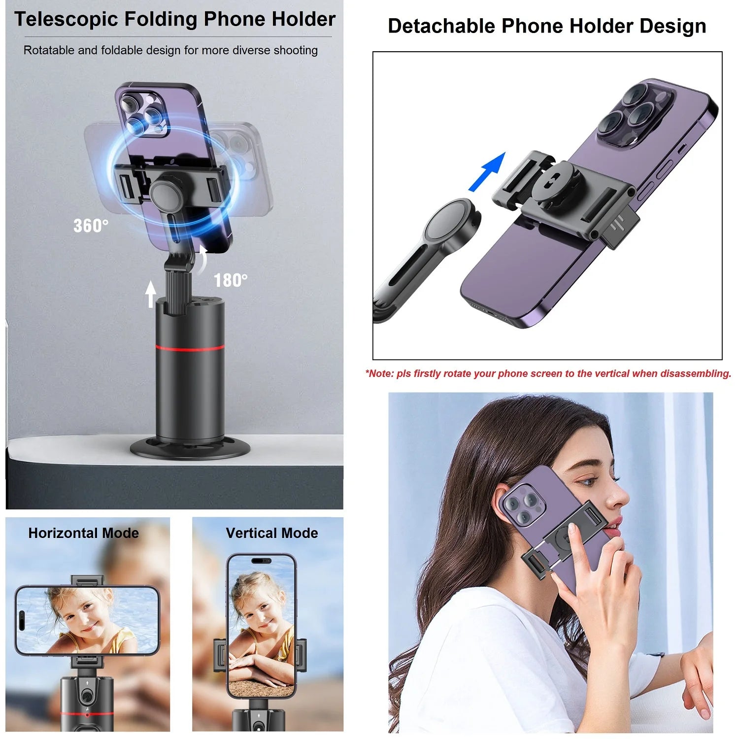 Auto Tracking Phone Holder Auto Face Tracking Tripod 360° Rotation, Smart AI