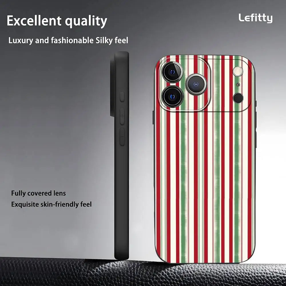Christmas Stripes Phone Case For iPhone 17 16 15 14 13 12 11 Pro Max Plus Mini Black Frosted Soft Shell Funda