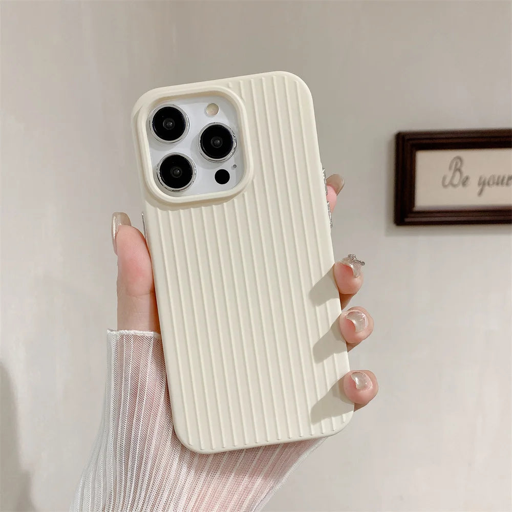Macaron Cream Solid Color Premium Cute Phone Case For iPhone 15 14 13 12 11 Stylish Stripe Simple Slim Drop Protection Cover by Quickfindgoods