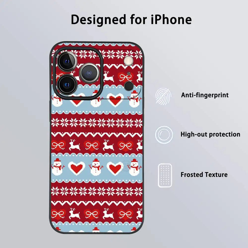 Christmas Stripes Phone Case For iPhone 17 16 15 14 13 12 11 Pro Max Plus Mini Black Frosted Soft Shell Funda
