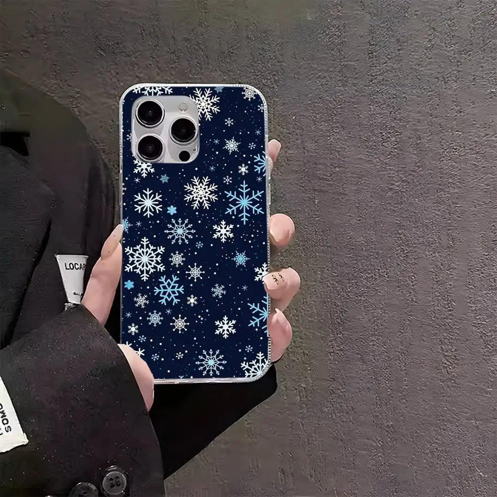 Christmas Snowflake Pattern Phone Case For iPhone 16 15 14 13 12 17 Pro Max Plus Multicolor Matte Silver-Plated Protective
