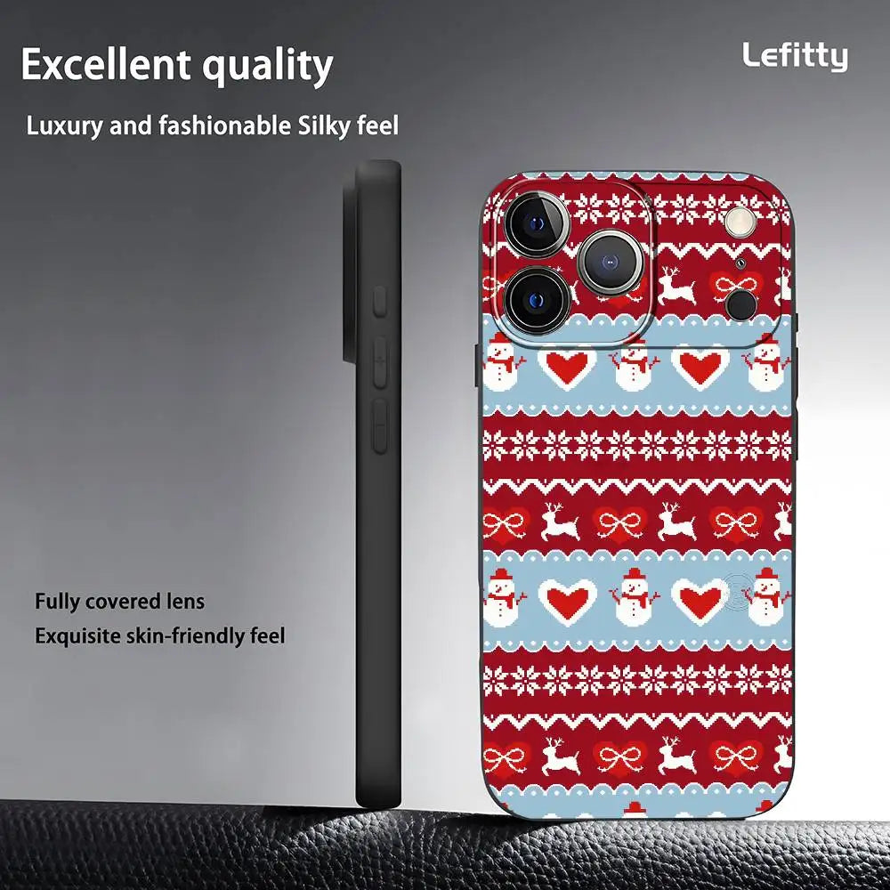 Christmas Stripes Phone Case For iPhone 17 16 15 14 13 12 11 Pro Max Plus Mini Black Frosted Soft Shell Funda